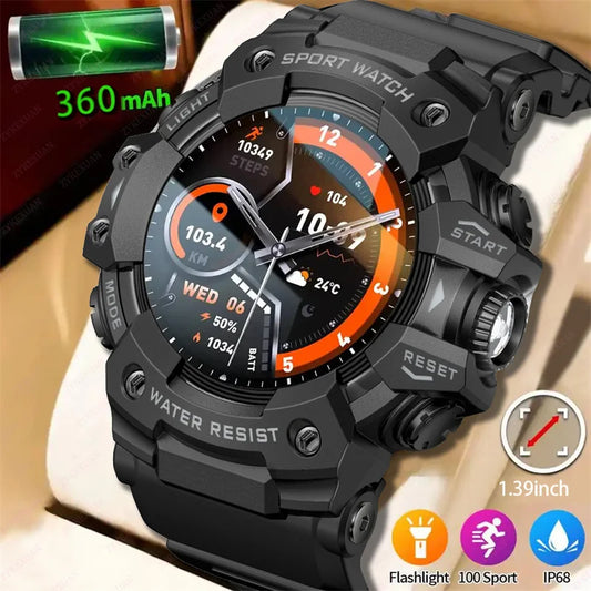 2025 Rugged Sport Smart Watch Bluetooth Calls Colorful Waterproof Military Smartwatches with Flashlight SOS COMPASS for Phone