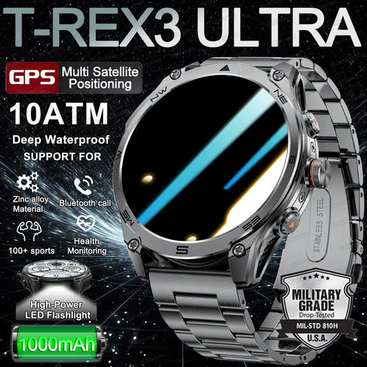 2025 New GPS SmartWatch 1000Mah Battery Compass 10ATM Waterproof Tactics Sport Flashlight BT call Smart Watch For Men For xioami