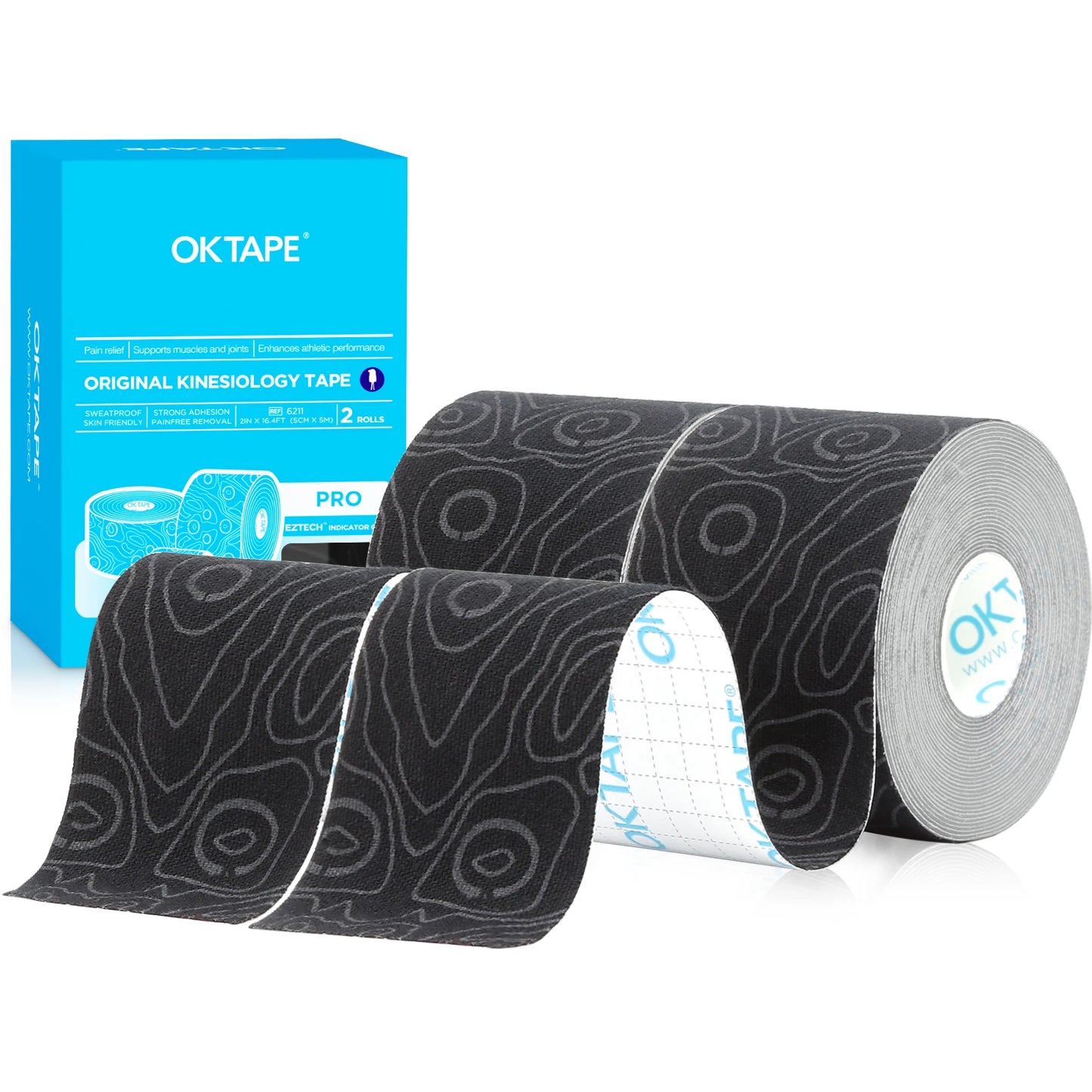 2 Rolls OK TAPE PRO Kinesiology Tape, New Packaging 5cmX16ft Free Cut Tape, Updated Elastic Athletic Tape Therapeutic Latex Free