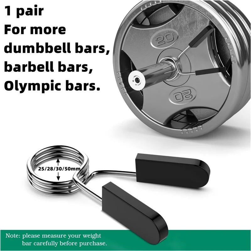 1 Pair 25/28/30/50MM Dumbbell Barbell Spring Collars Clip Weight Bar Exercise Clamps Spring Lock for Gym Fitness Weightlifting
